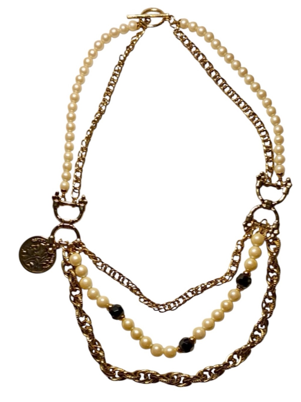 Gold and Ivory Multi-Strand Pearl Chain Necklace